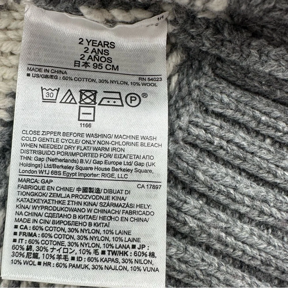 Baby Gap Cardigan Sweater Toddler Boys 2 Full Zip Wool Blend Southwest Gray Knit